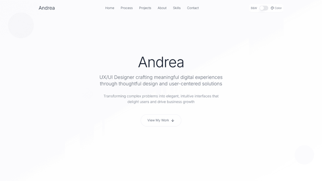 Portfolio website for UX/UI designer featuring projects and working methodes