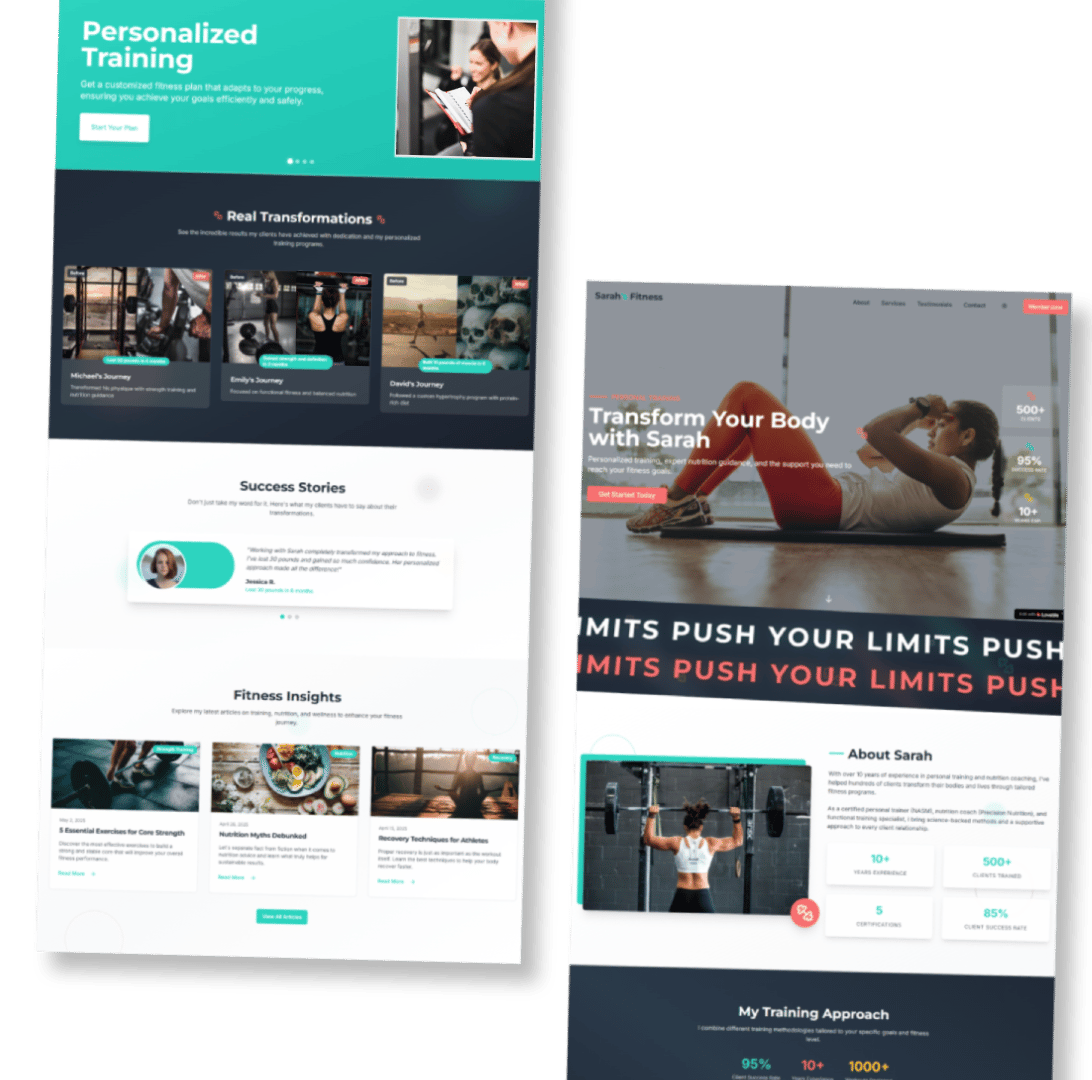 Professional website for personal fittness trainer